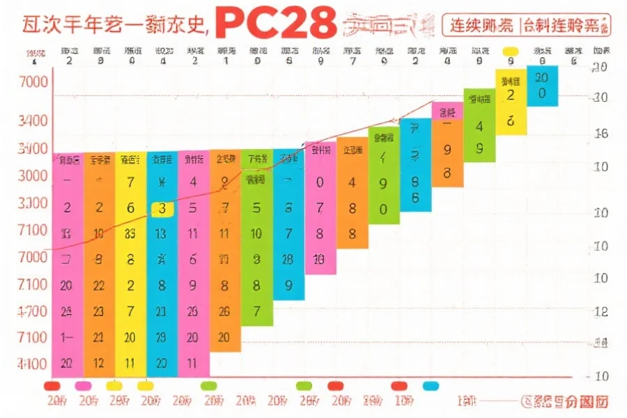 一张彩色走势图,显示过去一年pc28开奖历史中连续号码和斜连号码的分布情况